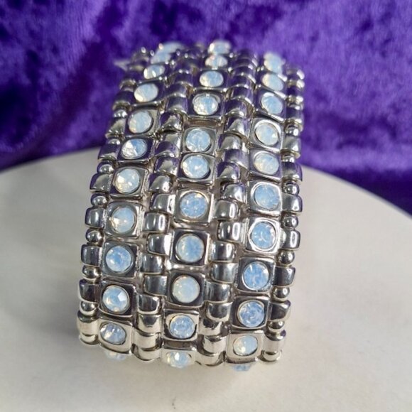 "Desert Sky" Triple-Layer Blue Stone Stretch Cuff with Navajo-Inspired Silver Ac - Picture 2 of 8